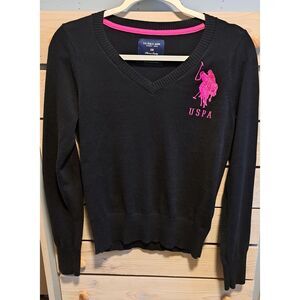 U.S. Polo Assn. Black V-Neck Sweater – Size XL- Y2K Vibes!
